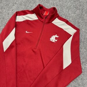 Nike WSU 1/4 Zip Jacket Mens M‎ Maroon Red Football Swoosh Dri-Fit Striped White